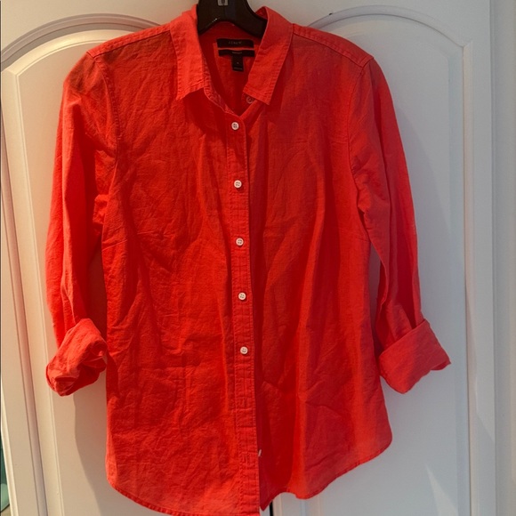 J Crew beautiful linen coral button-down top - Picture 5 of 5